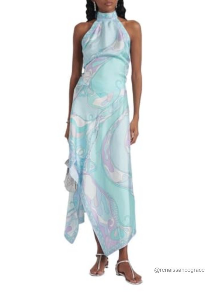 Satin Two Piece Skirt Set Women Abstract Print Sleeveless Backless Midi